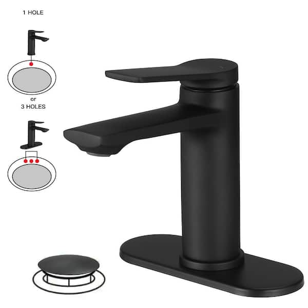 BWE Single-Hole Single-Handle Bathroom Faucet With Pop-up Drain Assembly in Matte Black
