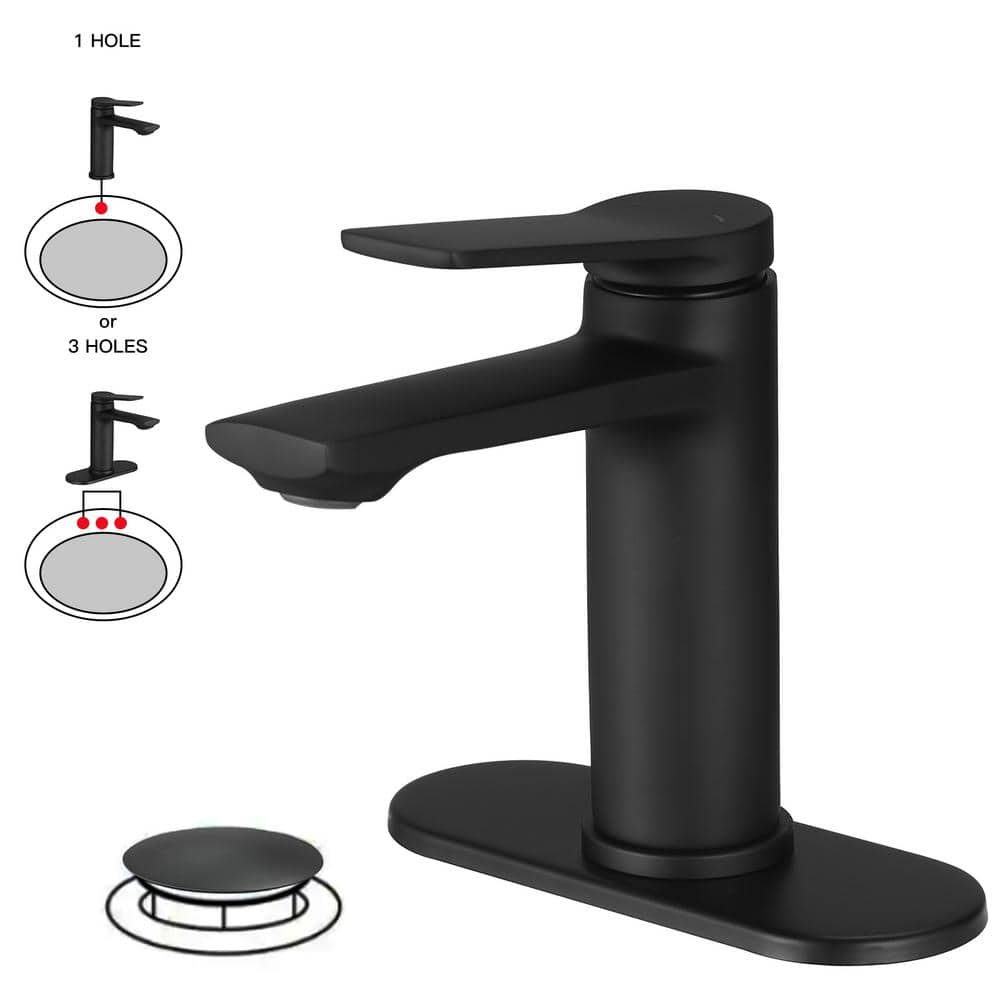 Single Handle Single Hole Bathroom Faucet in Matte Black with Deck Plate and Drain price history on PriceWatchPro