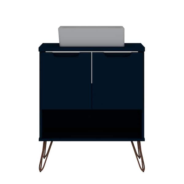 Manhattan Comfort Rockefeller 26.38 in. W x 17.52 in. D x 30.63 in. H Bath Vanity 2.0 with Vanity Top in Midnight Blue with White Basin