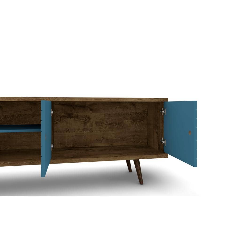 Rustic Brown and Aqua Blue 63" MDF TV Stand with Cabinet