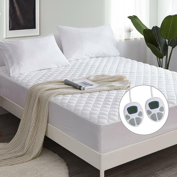 Costway White Heated Electric Mattress Pad King Size with Dual Controller Auto Shut Off