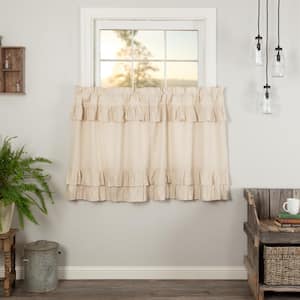 Simple Life Ruffled Flax 36 in. W x 36 in. L Light Filtering Tier Window Panel in Natural Creme Pair