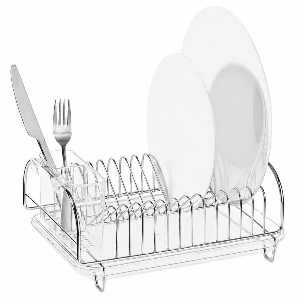 Compact Stainless Steel Dish Drainer with Clear Plastic Tray and Cutlery Holder, Holds Up to 12 Plates price history on PriceWatchPro