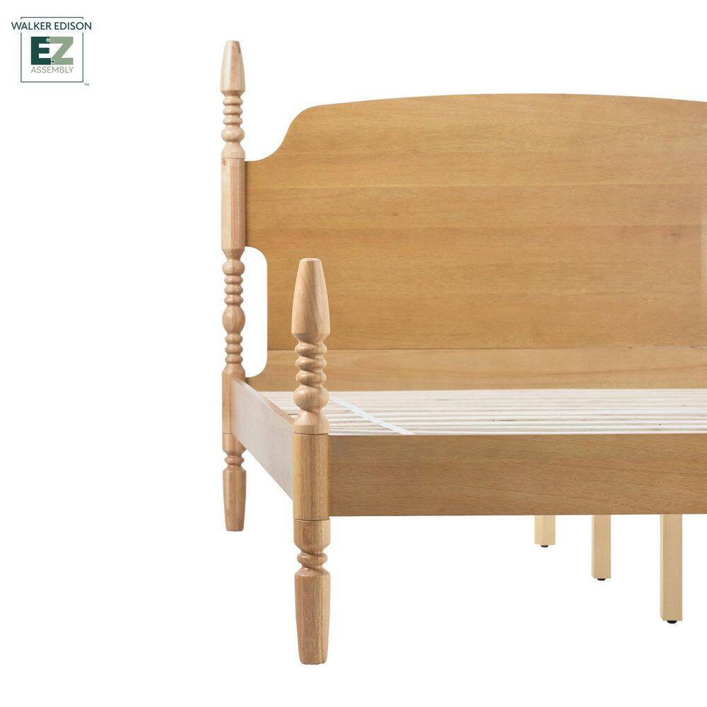 Natural Solid Wood Queen Spindle Bed Frame with Upholstered Headboard