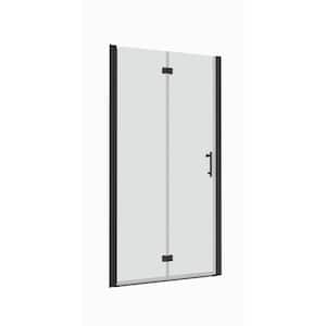 34 in. to 35.3 in. W x 72 in. H Bi-fold Semi Frameless Shower Door in Matte Black Finish with Clear Tempered Glass