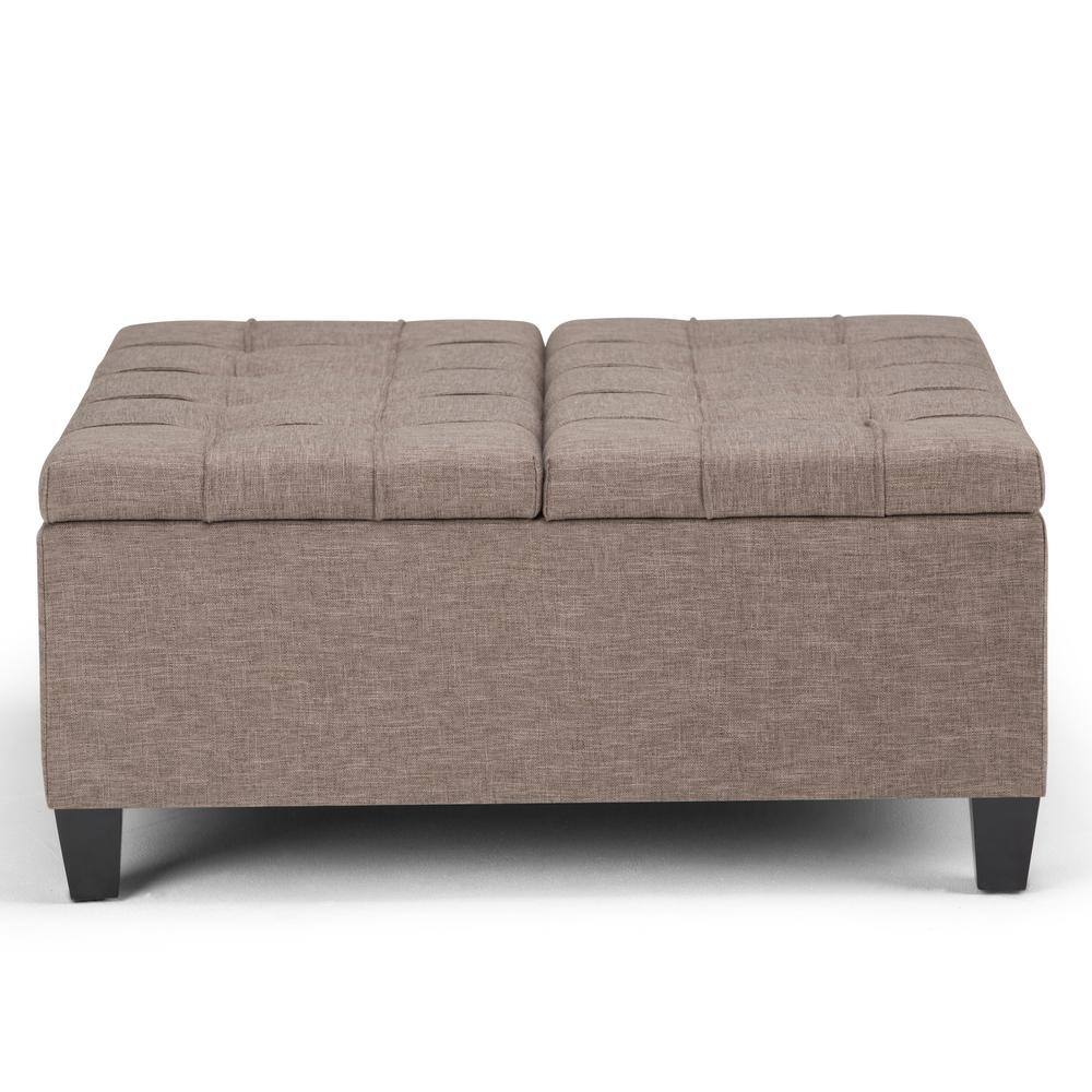 Fawn Brown Linen Tufted 36" Square Storage Ottoman