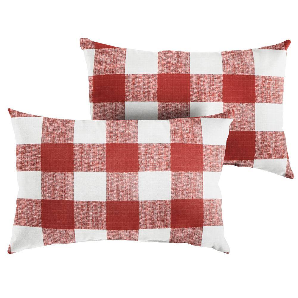 Sorra Home Red Buffalo Plaid Rectangular Outdoor Knife Edge Lumbar