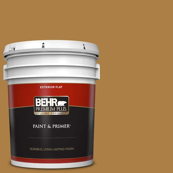 BEHR PREMIUM PLUS 5 gal. #M280-7 24 Karat Flat Exterior Paint & Primer