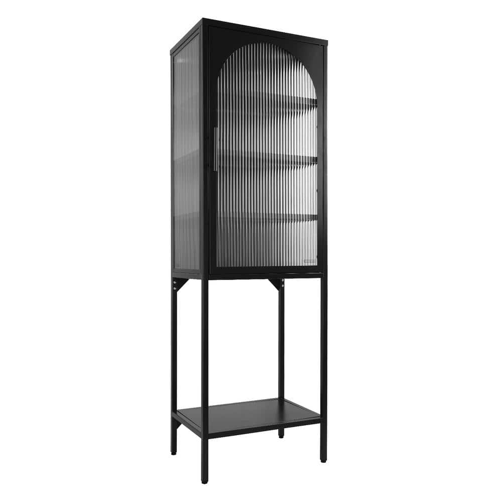 19.7 in. W x 13.8 in. D x 63 in. H Black Linen Cabinet with Adjustable Shel