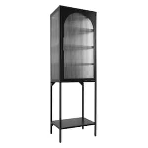 19.7 in. W x 13.8 in. D x 63 in. H Black Linen Cabinet with Adjustable Shelves and Arched Door for Living Room Kitchen