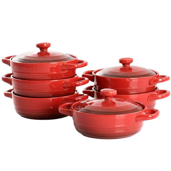 Crock-Pot Appleton 6-Piece 10 oz. Stoneware Mini Casserole Set in Red with Lid