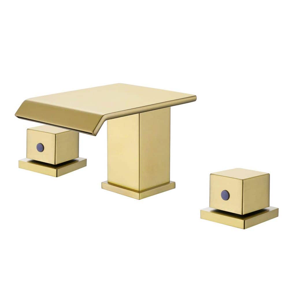 8 in. Widespread Double Handle Bathroom Faucet Waterfall Sink Taps in Brushed Gold