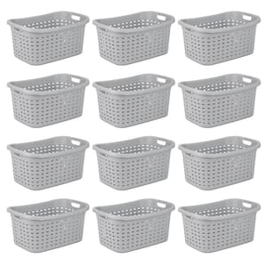 Cement Gray Durable Weave Laundry Basket with Wicker Pattern (12-Pack)