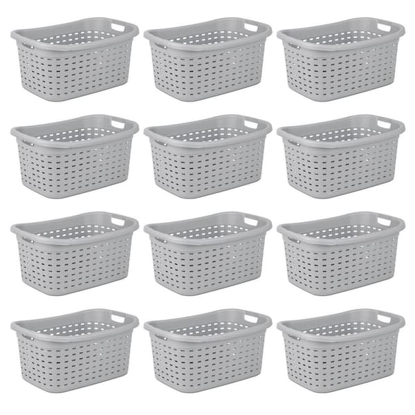 12 Pack Sterilite Cement Gray Durable Weave Laundry Basket with Wicker Pattern 