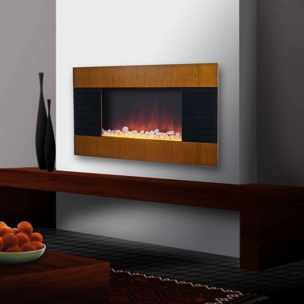 Unbranded Merlin 35 in. Wall-Mount Electric Fireplace in Brown-DISCONTINUED