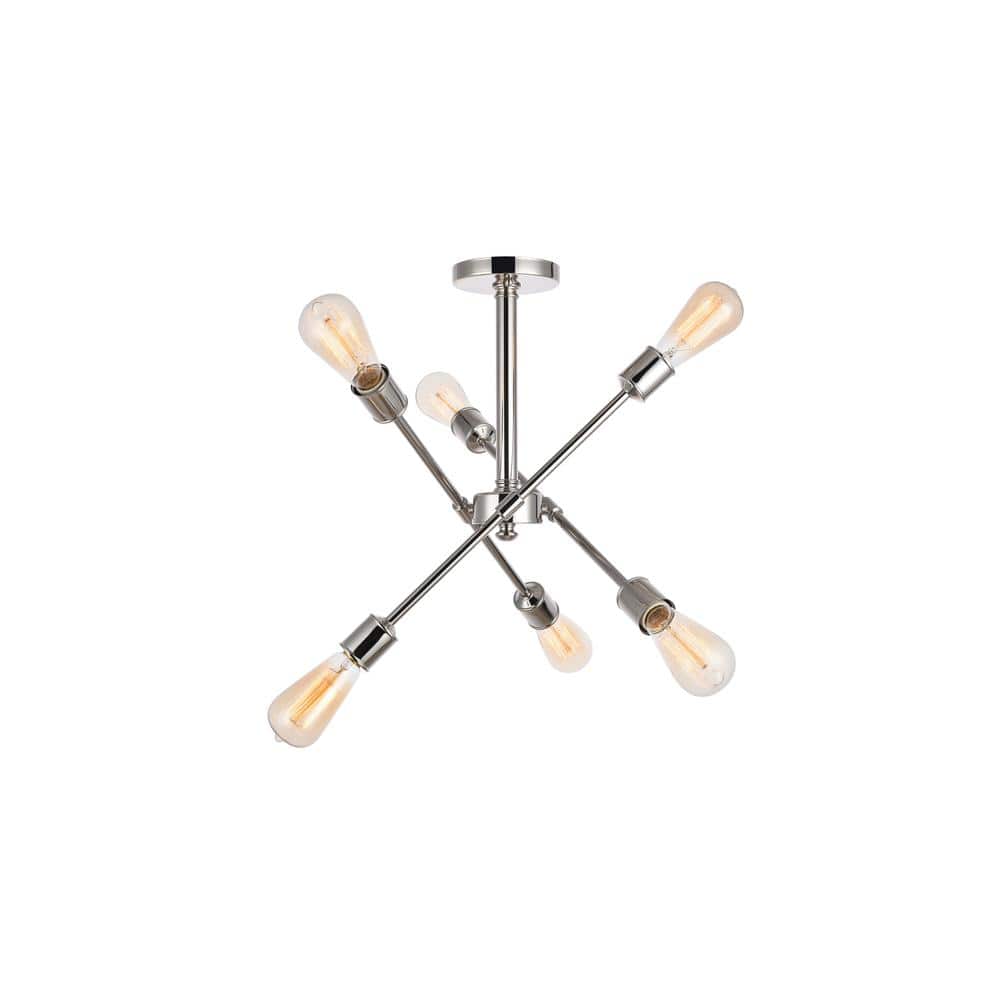 Timless Home 17.1 in. 6-Light Midcentury Modern Polished Nickel Flush Mount