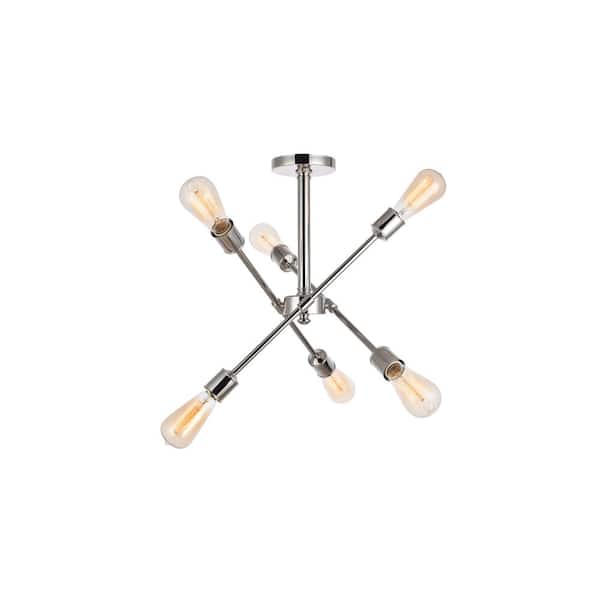 Unbranded Timless Home 17.1 in. 6-Light Midcentury Modern Polished Nickel Flush Mount with No Bulbs Included