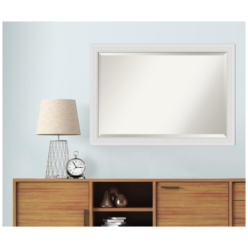 Flair Soft White Satin Finish Rectangular Beveled Bathroom Mirror