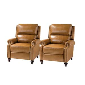 Elisabete Modern Retro Camel Nail Head Trim Genuine Leather Cigar Recliner with Tapered Birch Wood Legs (Set of 2)