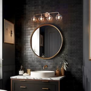 Mid-Century Modern Globe Bathroom Vanity Light 4-Light Traditional Brass Gold Round Wall Light with Clear Glass Shades