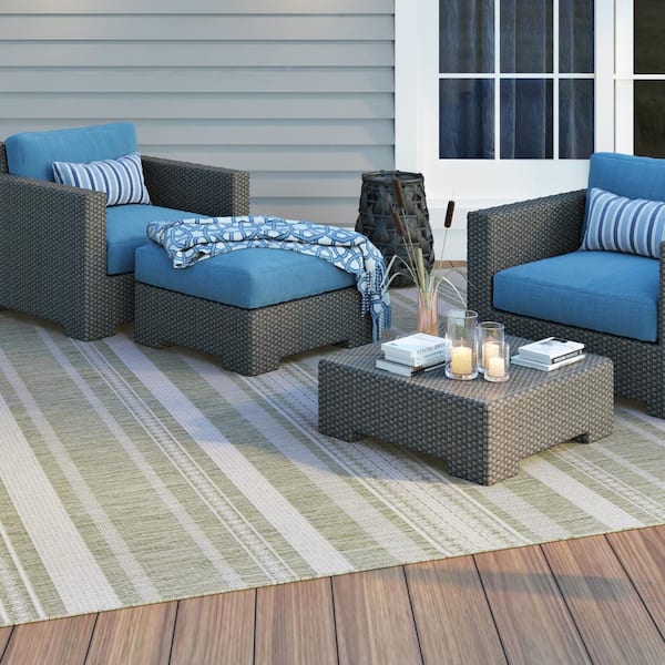 Recife Gazebo Stripe Sage Leaf-Ivory 2 ft. x 4 ft. Indoor/Outdoor Area Rug