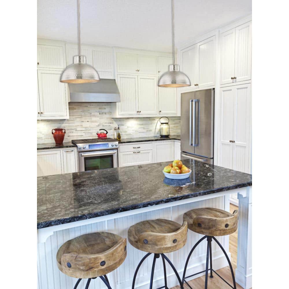 Modern Hammered Brushed Nickel Bowl Pendant Light