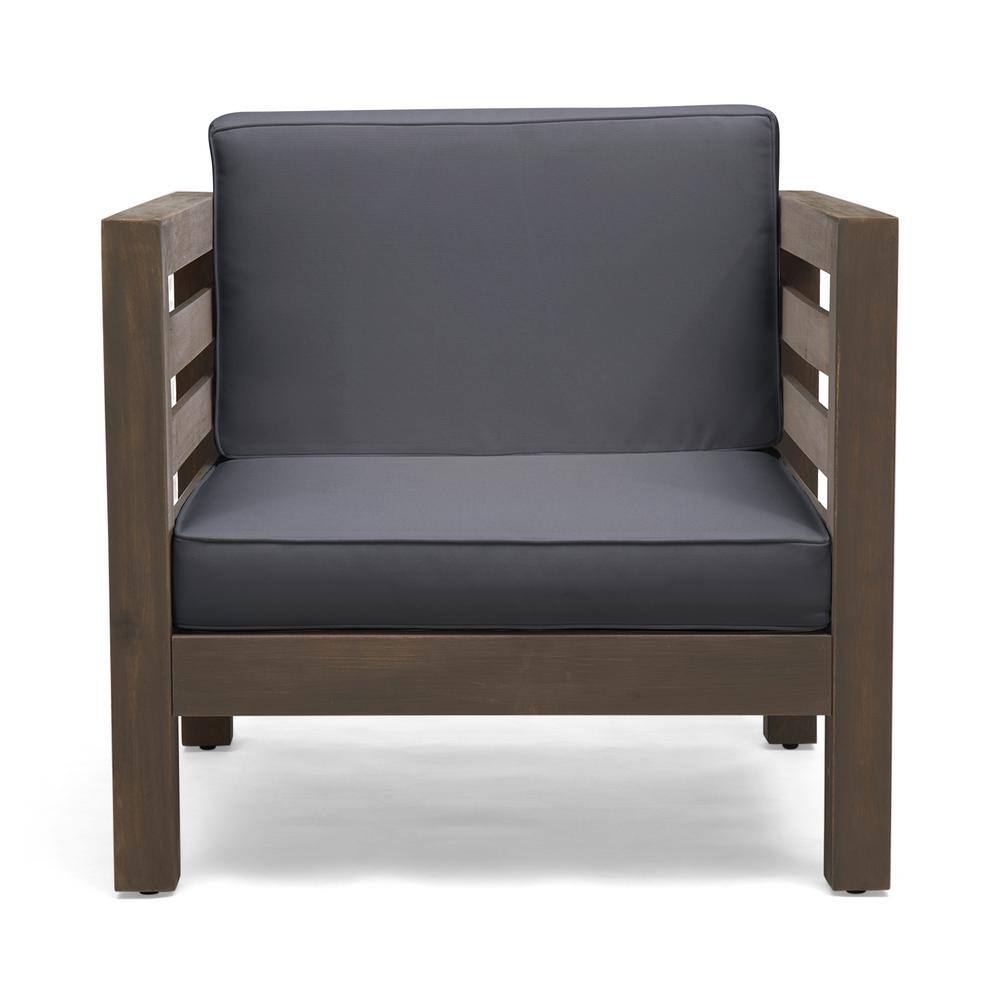 Noble House Oana Grey Removable Cushions Wood Outdoor Lounge Chair