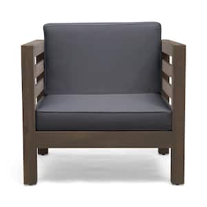Oana Grey Removable Cushions Wood Outdoor Patio Lounge Chair with Dark Grey Cushions