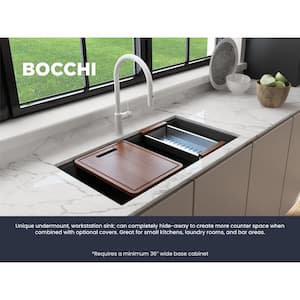Baveno Lux Matte Black Granite Composite 34 in. Single Bowl Drop-In/Undermount Kitchen Sink w/Integrated WS & Acc