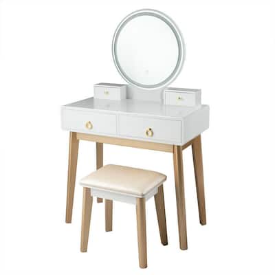 Makeup Vanity Set Standing Mirror, Lighted Vanity Table With Mirror And Bench