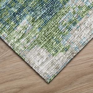 Accord Green 2 ft. 3 in. x 7 ft. 6 in. Abstract Indoor/Outdoor Washable Area Rug