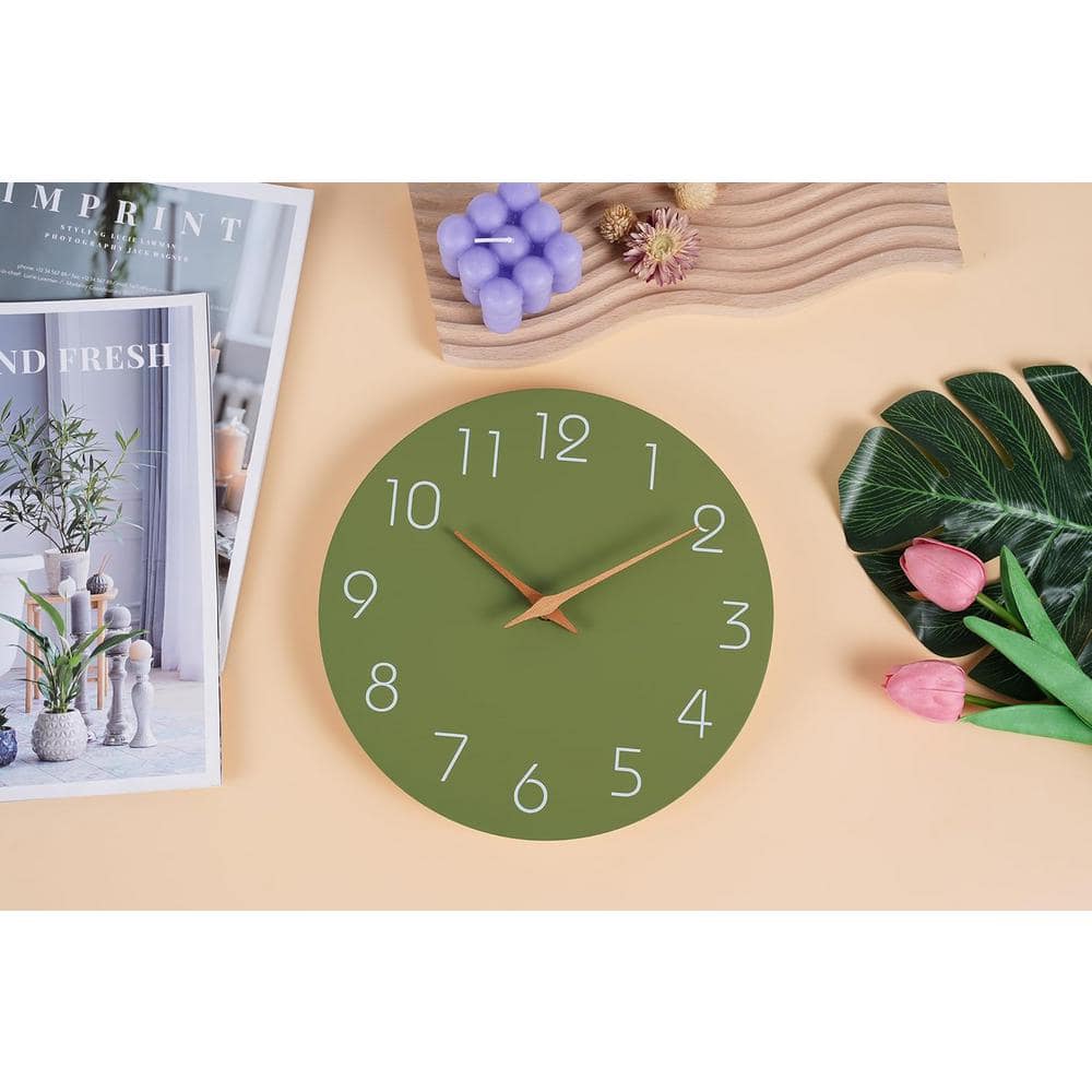 Olive Green 10-Inch Silent PVC Wall Clock