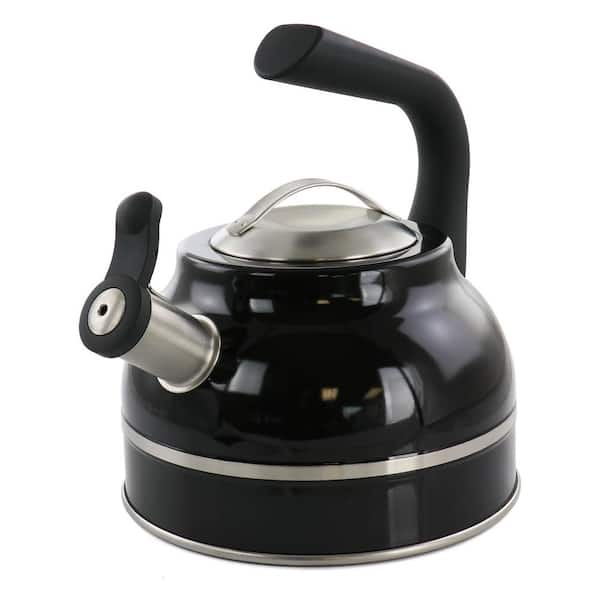 KENMORE ELITE 9.2-Cups Stainless Steel Whistling Tea Kettle in Black