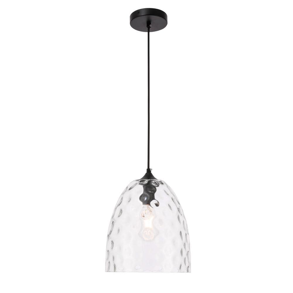 Timeless Home 9.8 in. 1-Light Black and Clear Glass Pendant Light, Bulbs No