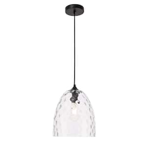 Timeless Home 9.8 in. 1-Light Black and Clear Glass Pendant Light, Bulbs Not Included