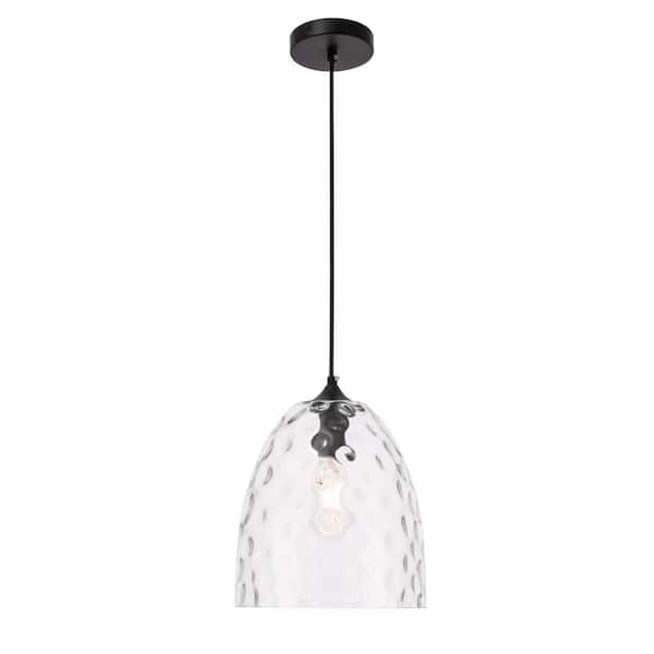 Unbranded Timeless Home 9.8 in. 1-Light Black and Clear Glass Pendant Light, Bulbs Not Included