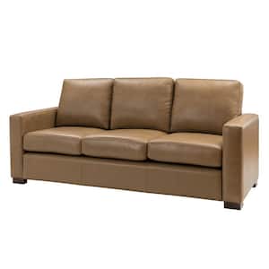 Gonsaga 84 in. Square Arm 3-Seater Leather Square Sofa in Camel