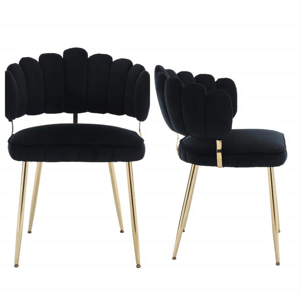 HOMEFUN Modern Black Velvet Woven Accent Dining Chairs with Gold Metal ...