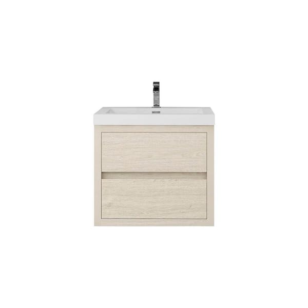 Louis 24 in. W x 20 in. D x 22 in. H Single Sink Floating Bath Vanity in Light Wood with White Acrylic Top