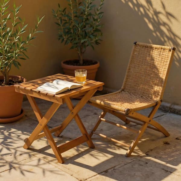 Shine Company 19in. Oak Adirondack Outdoor Square Folding Acacia