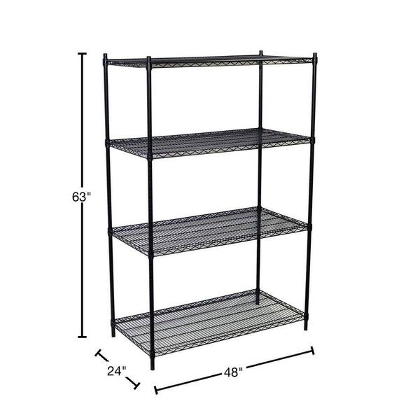 Black 4-Tier Heavy Duty Plastic Freestanding Storage Shelving Unit (48 in. W x 55 in. H x 20 in. D)