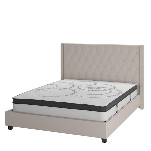 Carnegy Avenue 61.75 in. W Beige Fabric Metal Frame Full Platform Bed