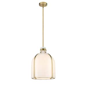 Pearson 12.25 in. 1-Light Rubbed Brass Pendant Light with White Opal Glass Shade