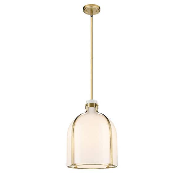 Unbranded Pearson 12.25 in. 1-Light Rubbed Brass Pendant Light with White Opal Glass Shade