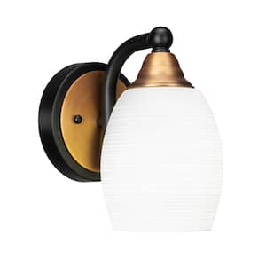 Madison 5 in. 1-Light Matte Black and Brass Wall Sconce with Standard Shade
