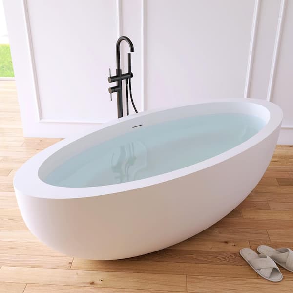 MEDUNJESS 73 in. x 31.5 in. Stone Resin Solid Surface Flatbottom Freestanding Soaking Bathtub in White