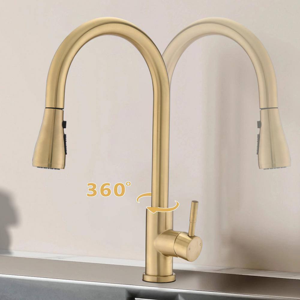 Brushed Gold Stainless Steel Pull Down Kitchen Faucet