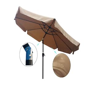 Brown Patio Umbrella Market Round Umbrella Outdoor Garden Umbrellas with Crank and Push Button Tilt Cover
