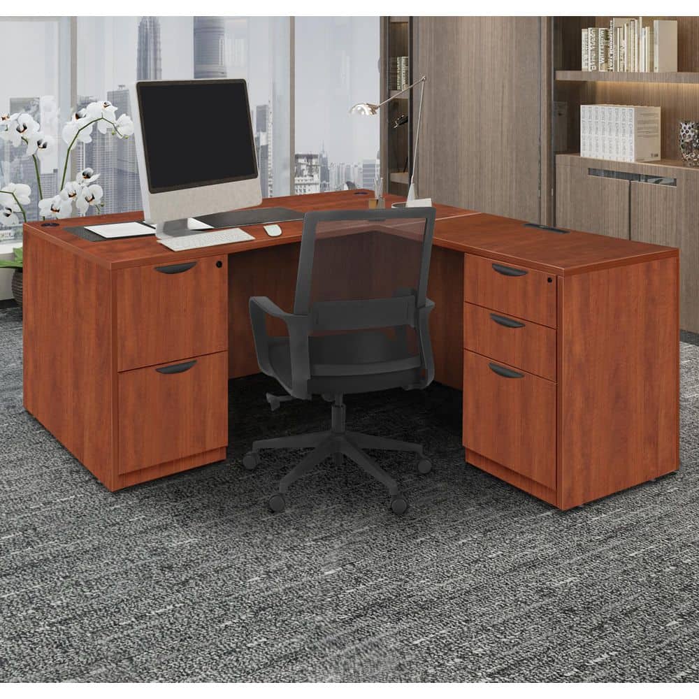 Regency Legacy 66 in x 65 in. Cherry L Desk with Double Full Pedestal ...