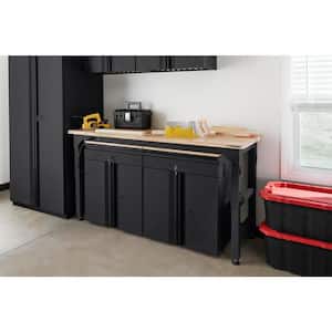 6 ft. Adjustable Height Solid Wood Top Workbench in Black with LINE-X Coating for Pro Duty Welded Steel Storage System